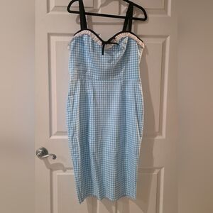 EUC XL Blue and White Black Gingham Bardot Wiggle